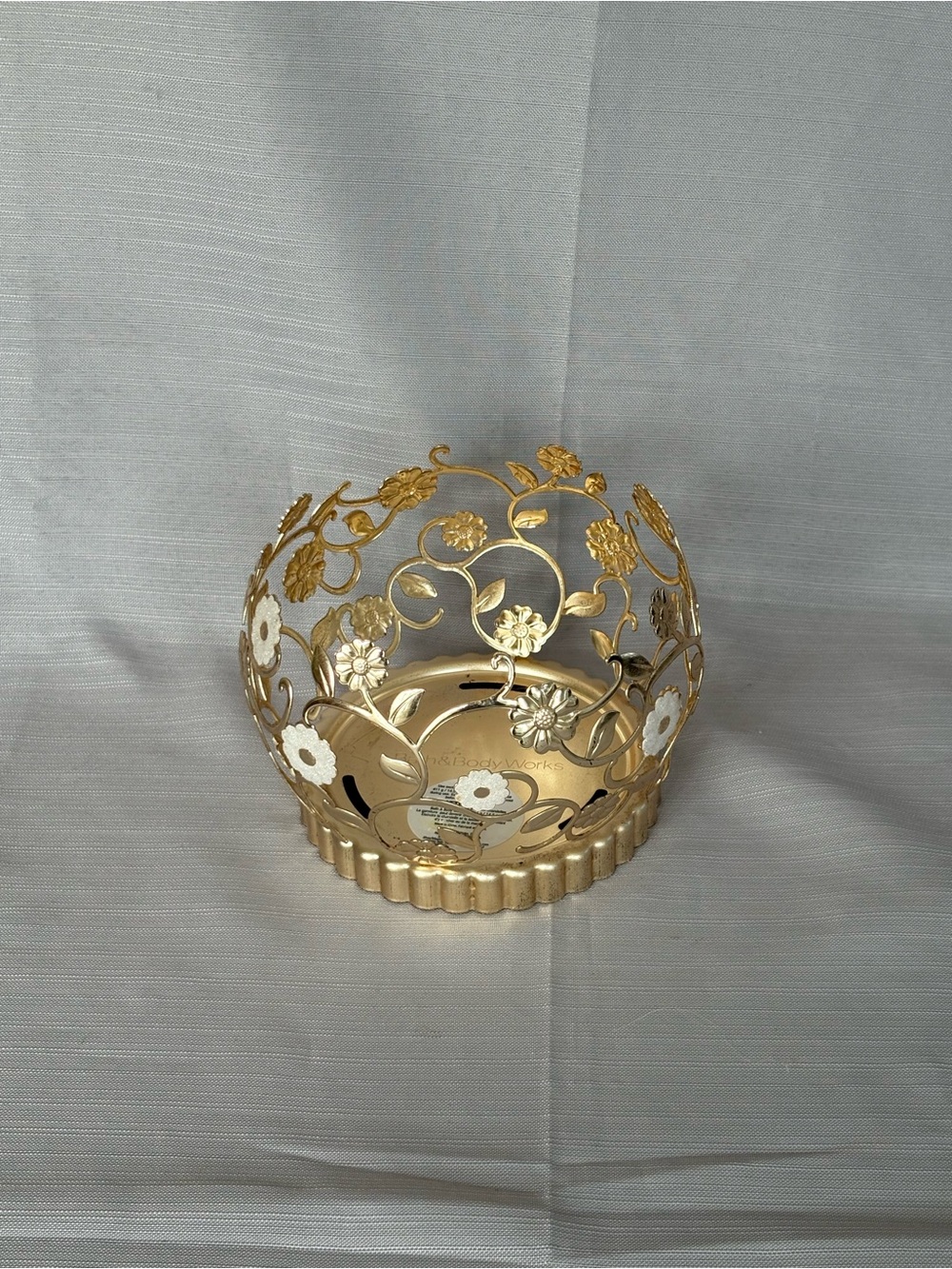 Bath And Body Works Gold Floral Decorative Candle Holder -